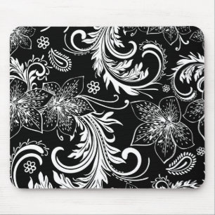 Tapis De Souris Fleurs et torons Rétro Noir Et Blanc