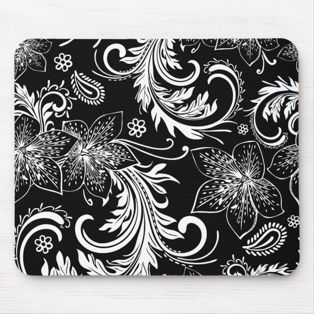 Tapis De Souris Fleurs et torons Rétro Noir Et Blanc (Devant)
