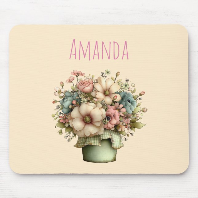 Tapis De Souris Fleurs Fantaisistes dans un Pot de Fleurs Mignon (Devant)