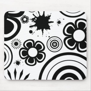 Tapis De Souris Fleurs fantaisistes noir et blanc, Cercles, Éclabo