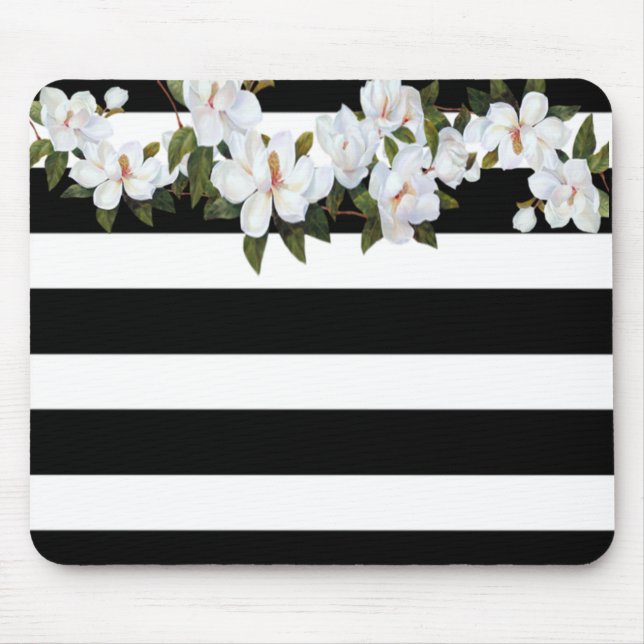Tapis De Souris Fleurs féminines Magnolia, Rayures (Devant)