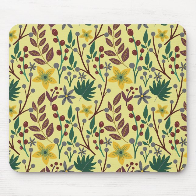 Tapis De Souris Fleurs florales sans coutures motifs, feuilles, br (Devant)