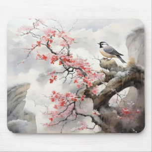 Tapis De Souris Fleurs florissantes d'oiseaux