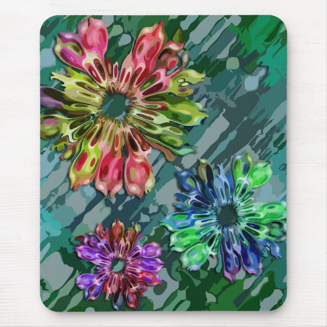 Tapis De Souris Fleurs fractales abstraites 2D | carter bleu vert (Devant)