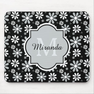 Tapis De Souris Fleurs Girly de marguerite blanche de noir de