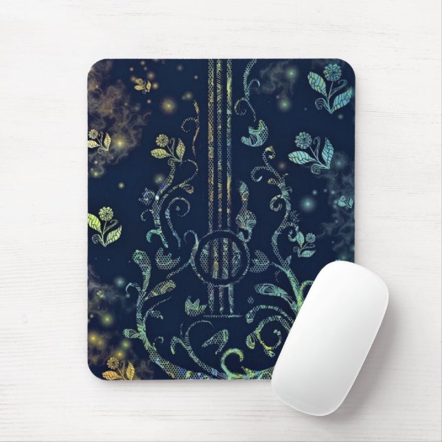Tapis De Souris Fleurs Guitare Art Souris Pad (Avec souris)