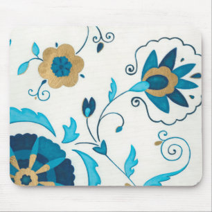 Tapis De Souris Fleurs Indigo dorées avec Arrière - plan blanc