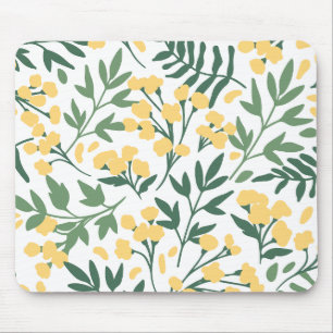 Tapis De Souris Fleurs jaunes et feuilles minimalistes