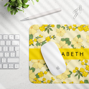 Tapis De Souris Fleurs Jaunes, Motif De Fleurs, Votre Nom