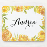 Tapis De Souris Fleurs Jaunes Rustiques Script de cadre Floral<br><div class="desc">Mousepad à thème floral. Il présente un cadre floral aquarelle de pivoines jaunes,  de roses et de verdure. Personnalisez en ajoutant un monogramme. Ce sera parfait comme un cadeau personnalisé.</div>