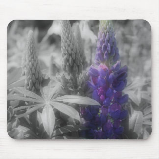 Tapis De Souris Fleurs Lupines Violettes Mousepad Noir Et Blanc