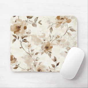 Tapis De Souris Fleurs Marron Crème