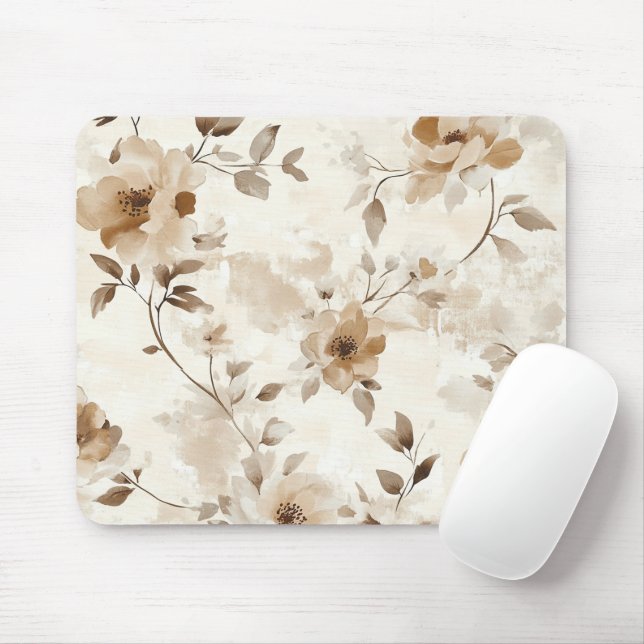Tapis De Souris Fleurs Marron Crème (Avec souris)