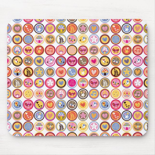 Tapis De Souris fleurs mignonnes, oiseaux, motif de coeurs (Devant)