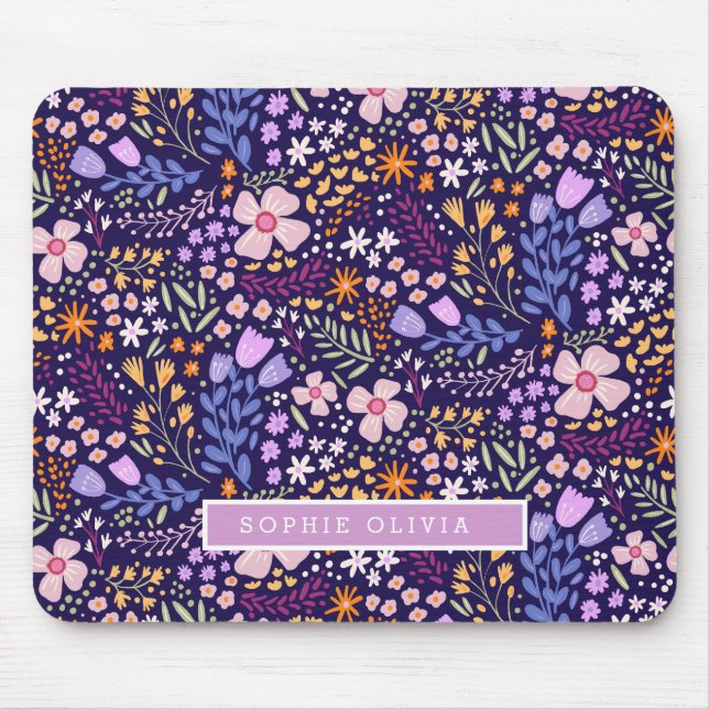 Tapis De Souris Fleurs Modernes Fleurs Sauvages Féminin Élégant St (Devant)