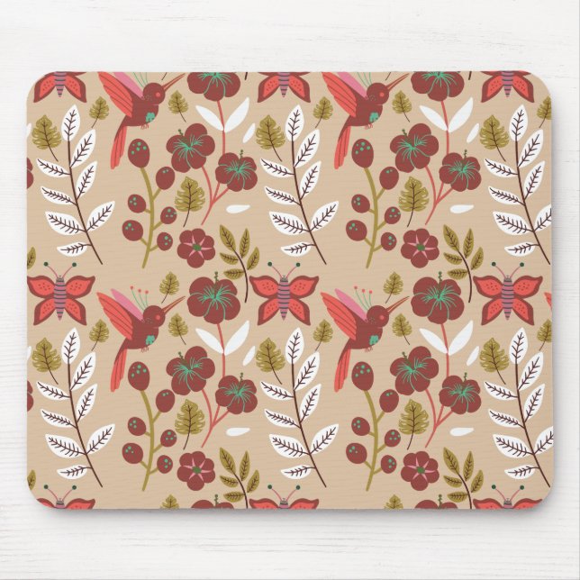 Tapis De Souris Fleurs motifs florales sans soudure, oiseaux, papi (Devant)