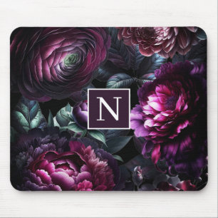 Tapis De Souris Fleurs noires audacieuses et lunatiques Jardin flo