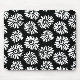 Tapis De Souris Fleurs noires et blanches funky