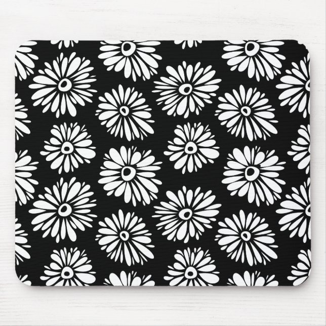 Tapis De Souris Fleurs noires et blanches funky (Devant)