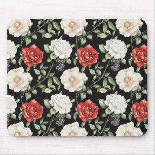Tapis De Souris Fleurs Noires Rouges Blanches