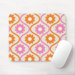 Tapis De Souris Fleurs orange et rose sur motif ogee rétro 