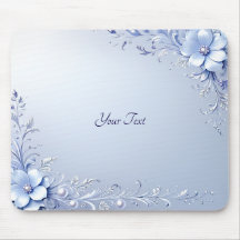 Tapis de souris Fleurs Ornées Bleues avec Perles