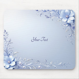 Tapis de souris Fleurs Ornées Bleues avec Perles