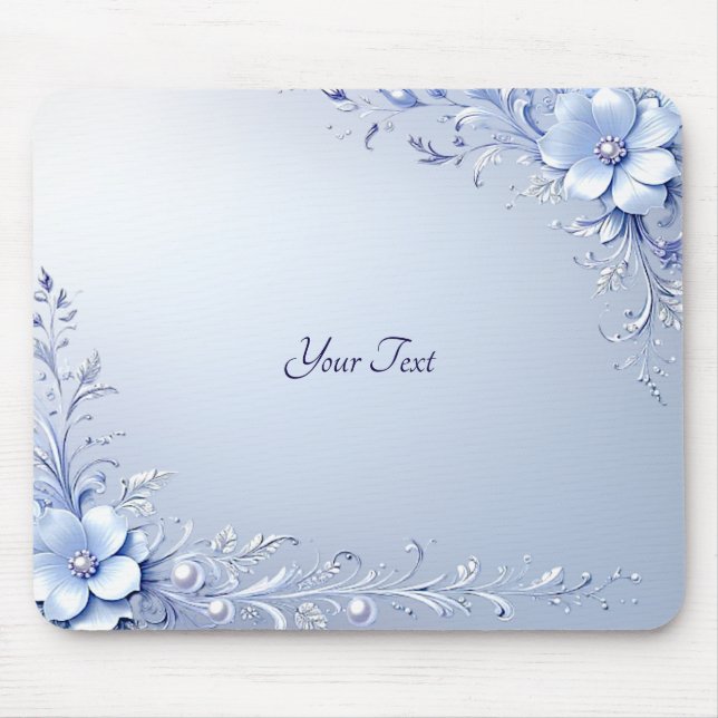 Tapis de souris Fleurs Ornées Bleues avec Perles (Devant)