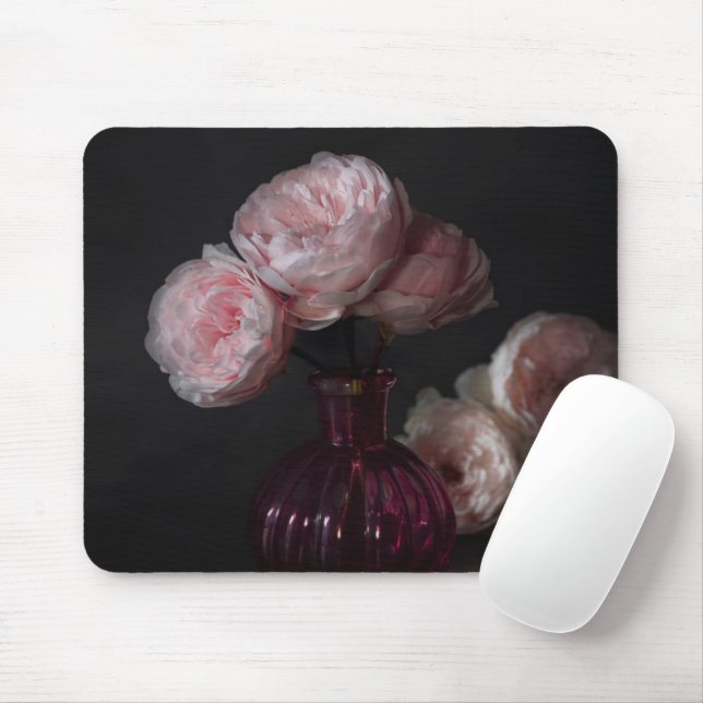 Tapis De Souris Fleurs | Pale Pink Peonies dans Vase (Avec souris)