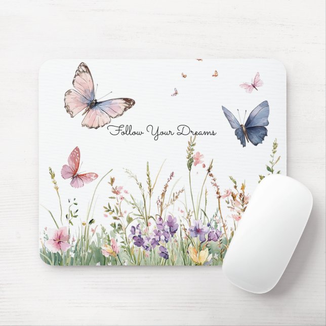 Tapis De Souris Fleurs Papillons Rouge Rose Violet   (Avec souris)