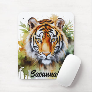 Tapis De Souris Fleurs pastel de tigre Safari aquarelle Savannah