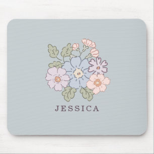 Tapis De Souris Fleurs pastel sur fond bleu clair