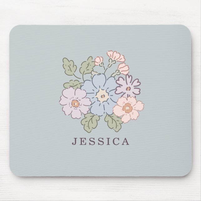 Tapis De Souris Fleurs pastel sur fond bleu clair (Devant)