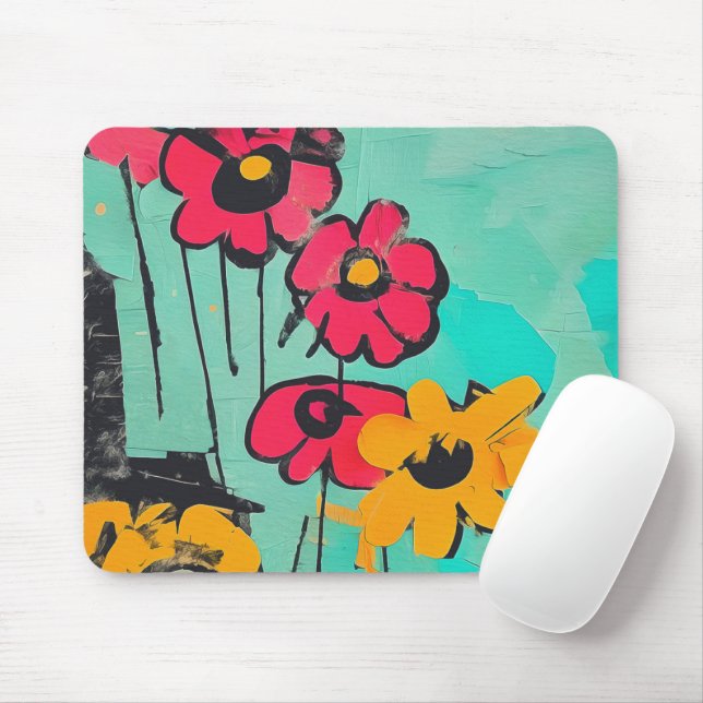 Tapis De Souris Fleurs peintes Abstraites (Avec souris)