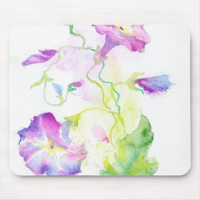 Tapis De Souris Fleurs peintes de convolvule d'aquarelle (Devant)