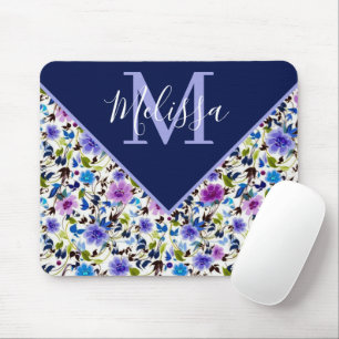 Tapis De Souris Fleurs personnalisées violettes et bleues