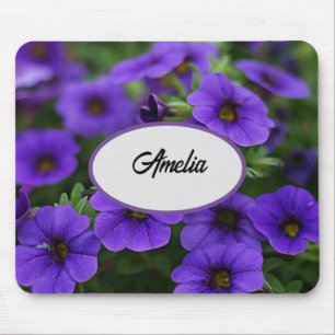 Tapis De Souris Fleurs pourpres Pétunia Avec Nom