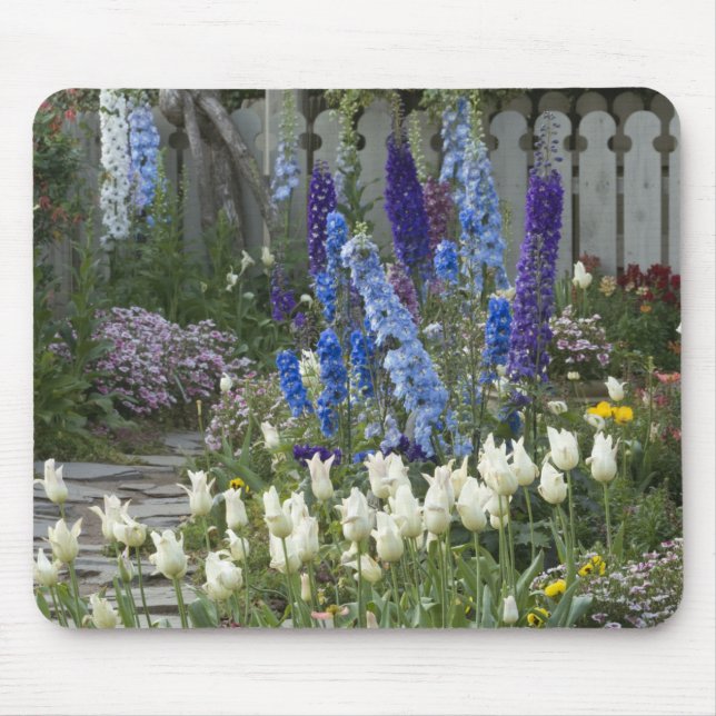 Tapis De Souris Fleurs printanières le long d'un chemin de jardin, (Devant)