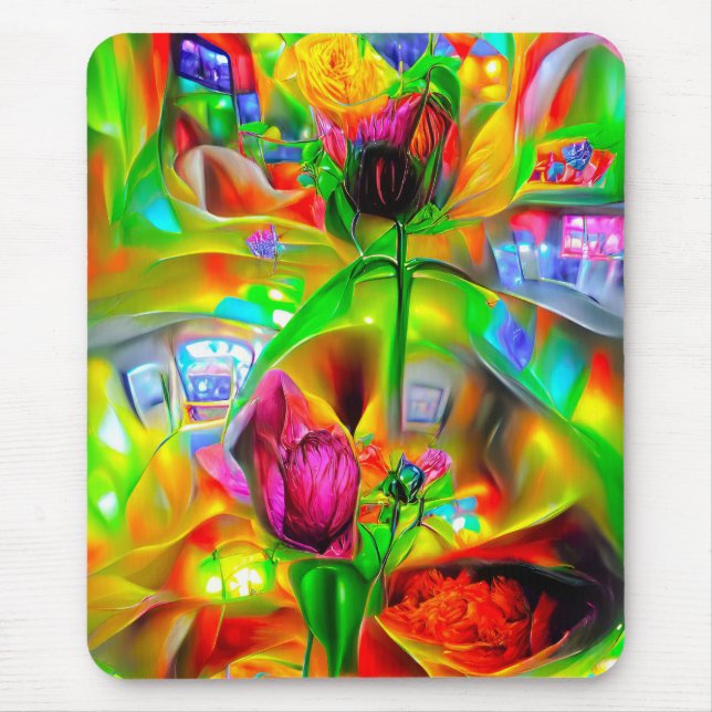 Tapis De Souris Fleurs psychédéliques Abstraites (Devant)