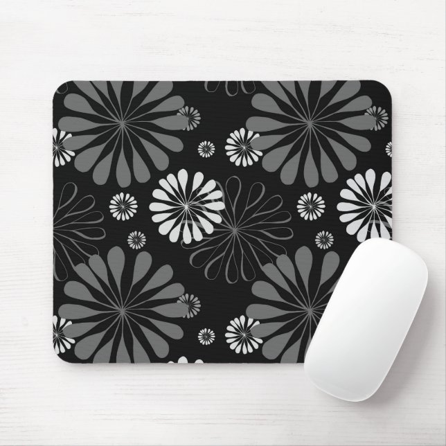Tapis De Souris Fleurs rétro noir et blanc (Avec souris)