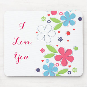 Tapis De Souris Fleurs romantiques mignonnes illustration "I Love