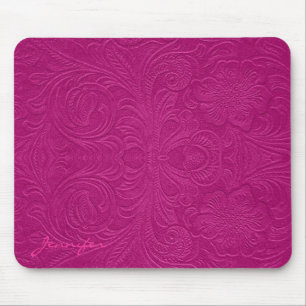 Tapis De Souris Fleurs rose Embossées Suede cuir Look