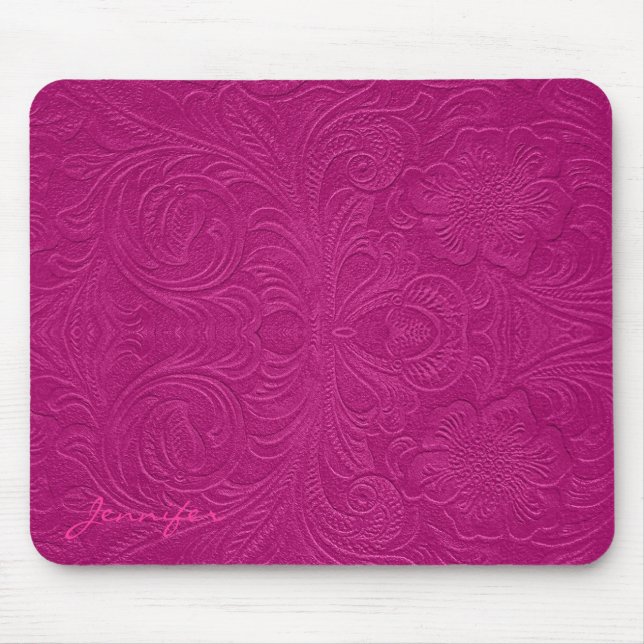 Tapis De Souris Fleurs rose Embossées Suede cuir Look (Devant)