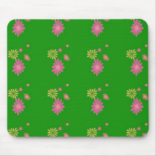 Tapis De Souris fleurs rose et jaune sur arrière - plan vert