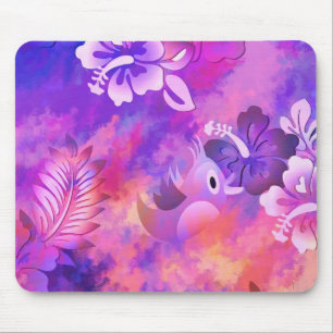 Tapis De Souris Fleurs roses Abstraites et art des oiseaux