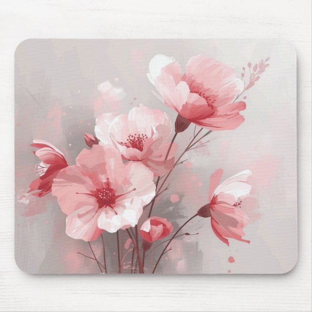 Tapis De Souris Fleurs roses, blanches et grises (Devant)