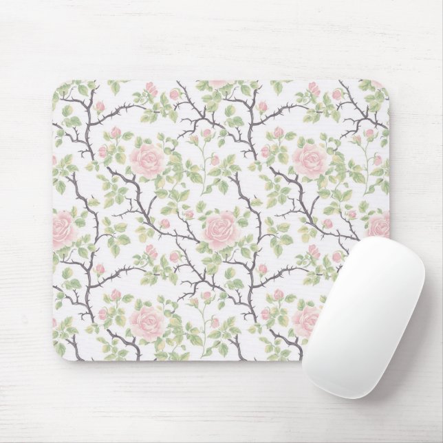 Tapis De Souris Fleurs roses blush chic romantique (Avec souris)