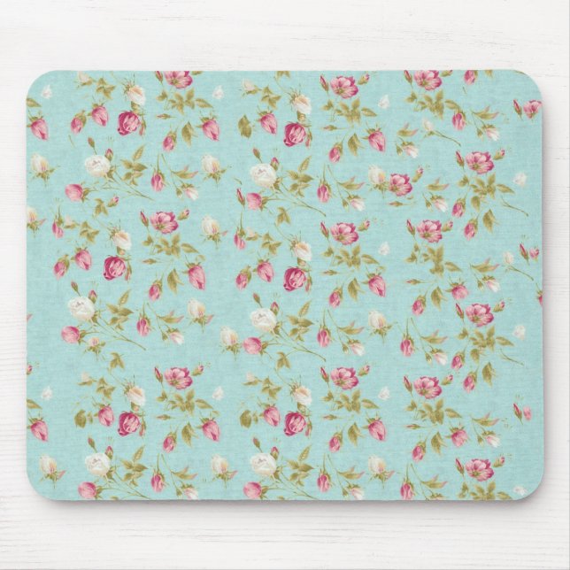 Tapis De Souris Fleurs roses chics minables bleues de roses (Devant)