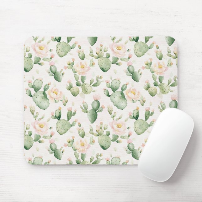 Tapis De Souris Fleurs roses de cactus (Avec souris)