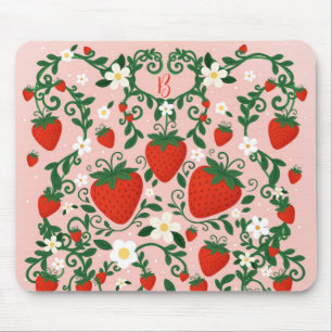 Tapis De Souris Fleurs roses et rouges de fraise mignonnes